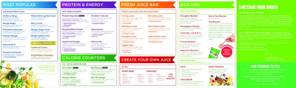 Boost Juice bar menu