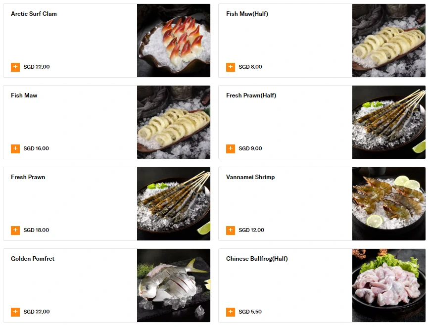 Haidilao Seafood menu